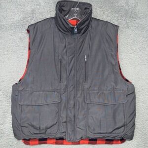 Hardy Amies London Vest Men's Sz L Gray Reversible Red Buffalo Plaid Full Zip